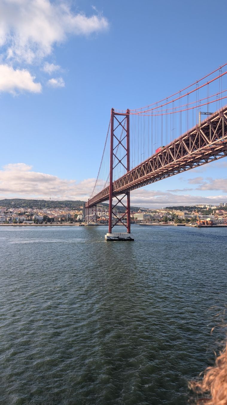 Passing under the April 25 bridge in Lisbon